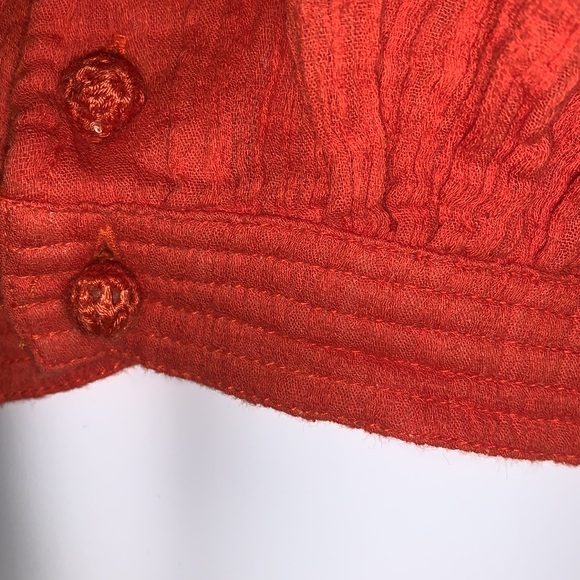Free People Red Tangerine Orange Boho V- Neck Crop Top - Picture 5 of 9